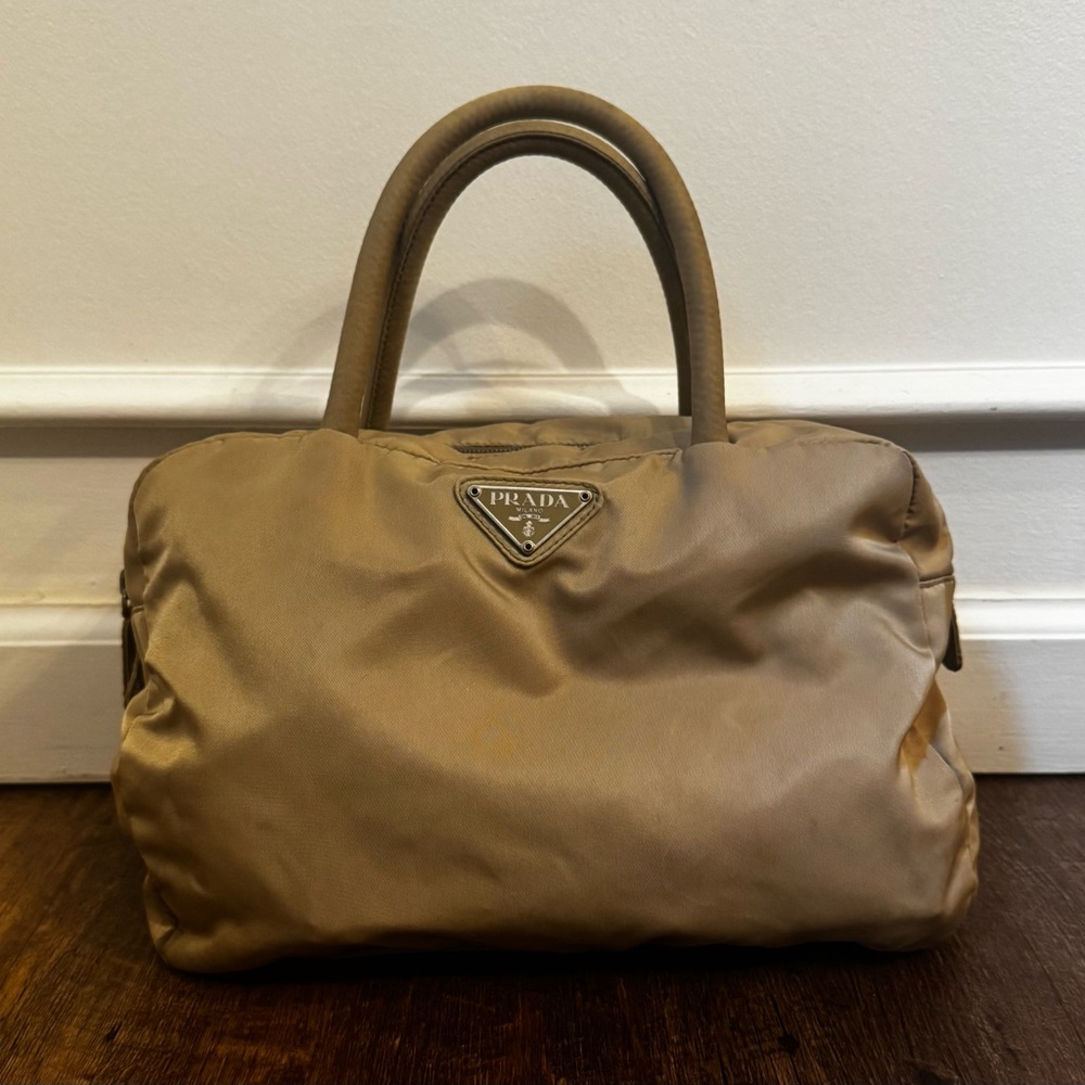 Prada Beige Green Nylon Handbag